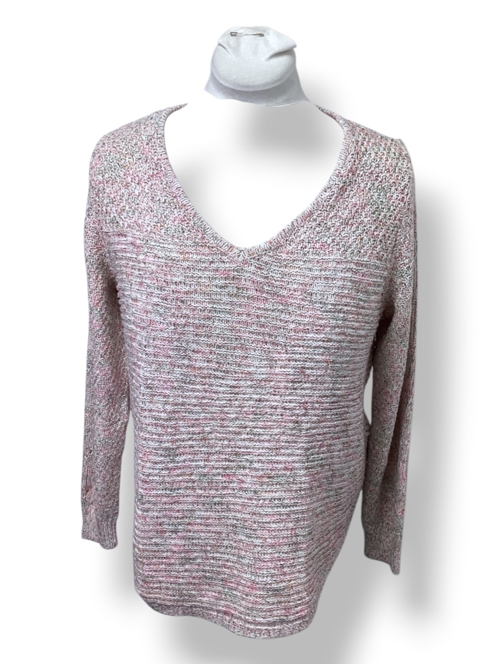 Westport Women’s V Neck Cable-knit Sweater Marled Space-Dye Multicolor L